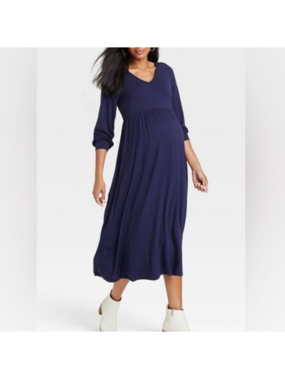 Hatch V-Neck Long Sleeve Maternity Midi Dress